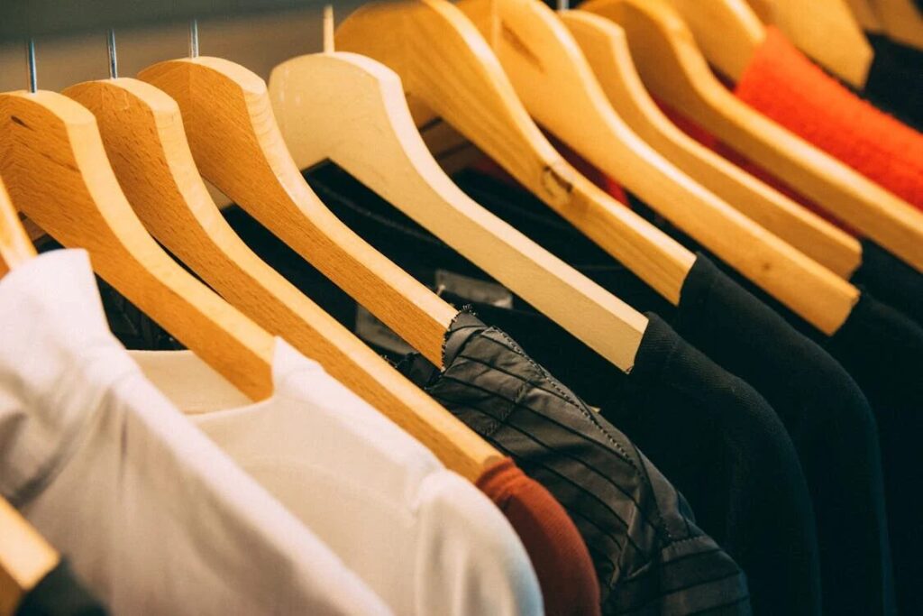 Shirts in hangers produced by clothing manufacturers
